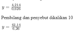 Jika 0,626y =4,214 dan x= 5,416 : 0,9 maka
